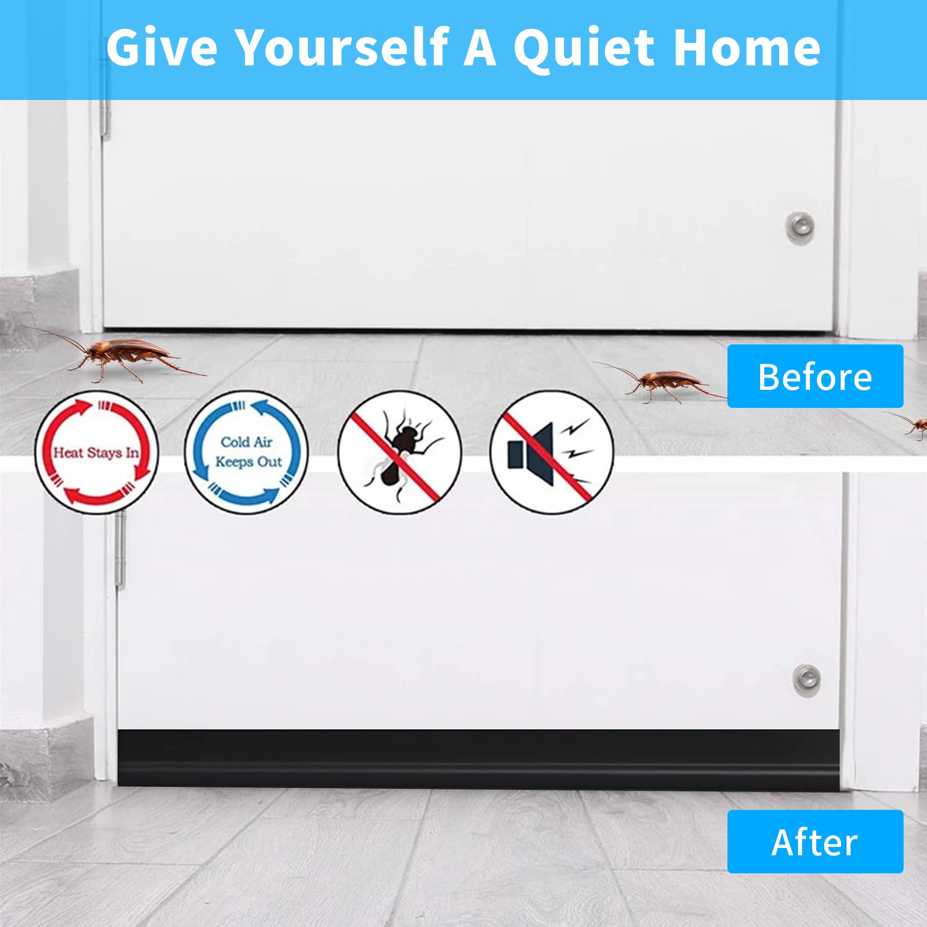 HASTHIP 2 Pack Door Bottom Sealing Strip, 37.4'' Length Flexible Door Draft Stopper Weather Stripping, Self Adhesive Door Gap Strip Suitable for Interior/Exterior Doors (Black)