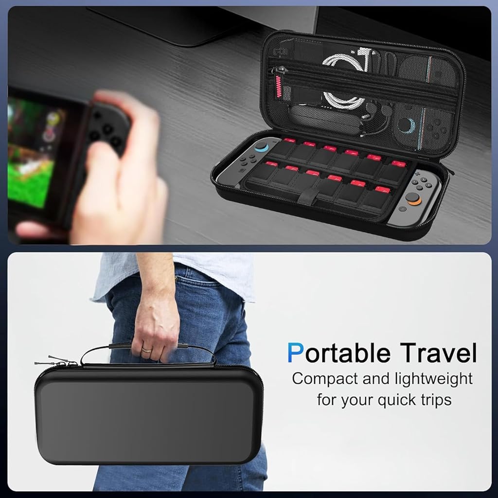 ELEPHANTBOAT® Compatible with Switch 2, Travel Bag Carry Bag for Switch Gamepad, with 12 Games Cartridges Slot & Mesh Pouch, Anti-scratch EVA Protective Hard Shell Carry Bag Accessories Bag