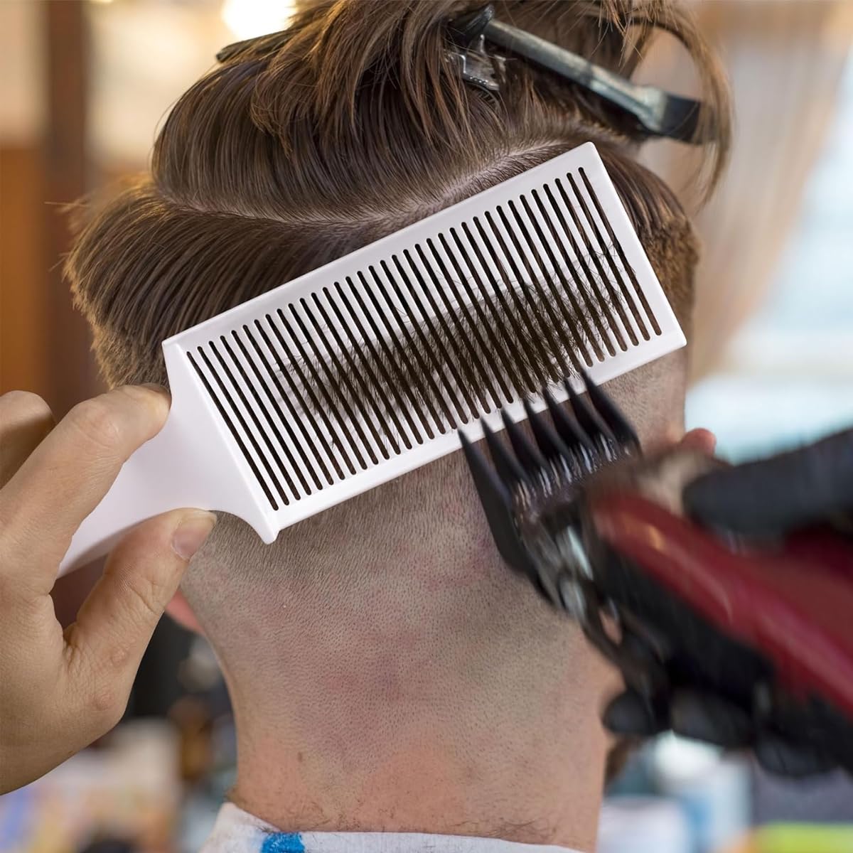 MAYCREATE Barber Fade Comb for Men, Barber Clipper Fading Comb, Professional Hair Cutting Haircut Comb, Heat Resistant Flat Top Salon Styling Tools - White