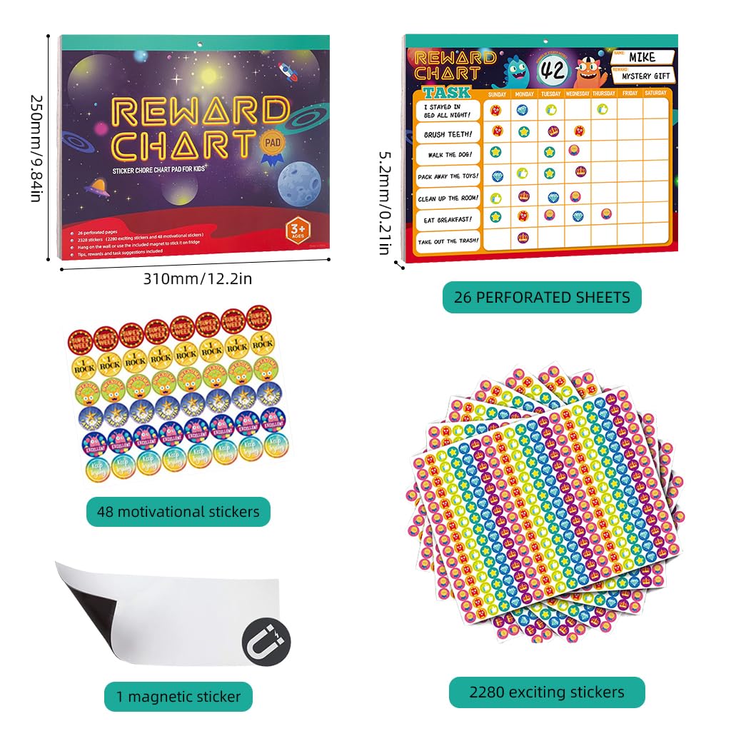 PATPAT Reward Chart Kids Daily Self-discipline Reward Chart with 27 Sheet Custom Behavior Self-Checking Table and 2280 Color Reward Stickers Magnetic Good Habit Cultivation Calendar for Kids Room