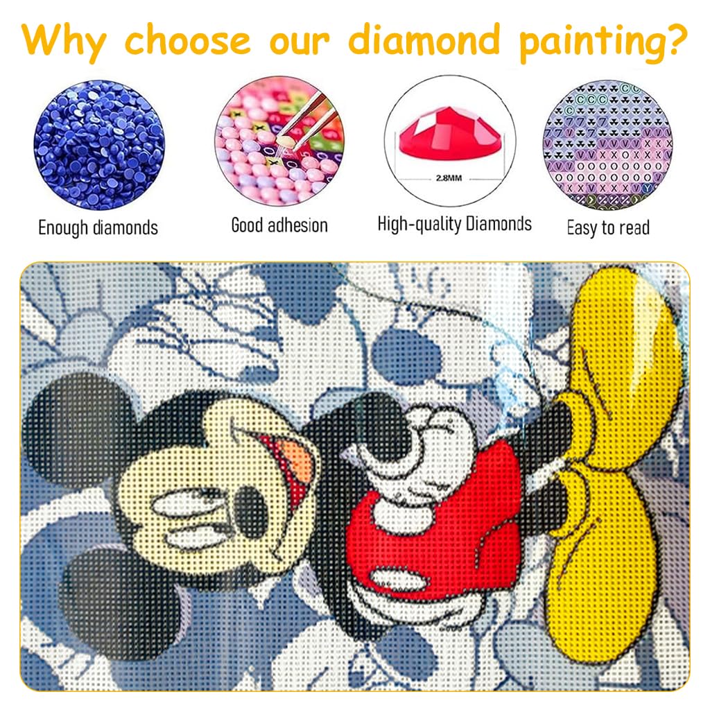 HASTHIP Diamond Painting Kit, 12x16inch Mickey Mouse Diamond Painting, 5D Diamond Painting Kit for Adults & Kids, Very Suitable for Home Leisure and Wall Decoration, Gift for Kids and Adults
