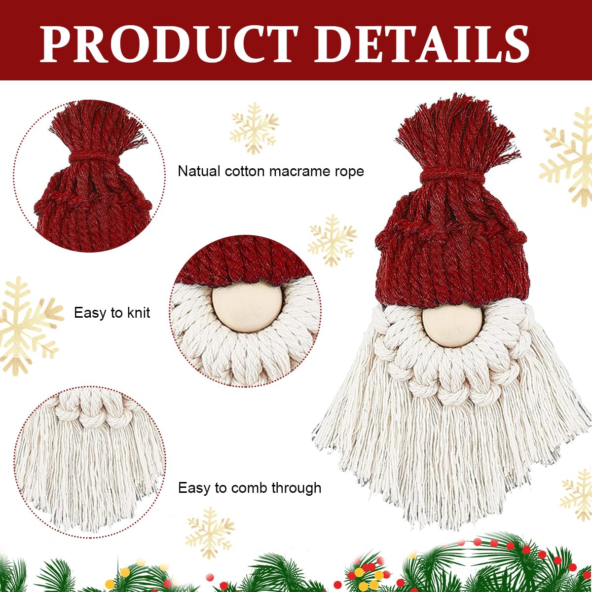 HASTHIP DIY Santa Claus Kit DIY Macrame Santa Claus for Christmas Tree Decor Christmas Tree Hanging Gnomes Santa Elf Christmas Decorations 6 Set