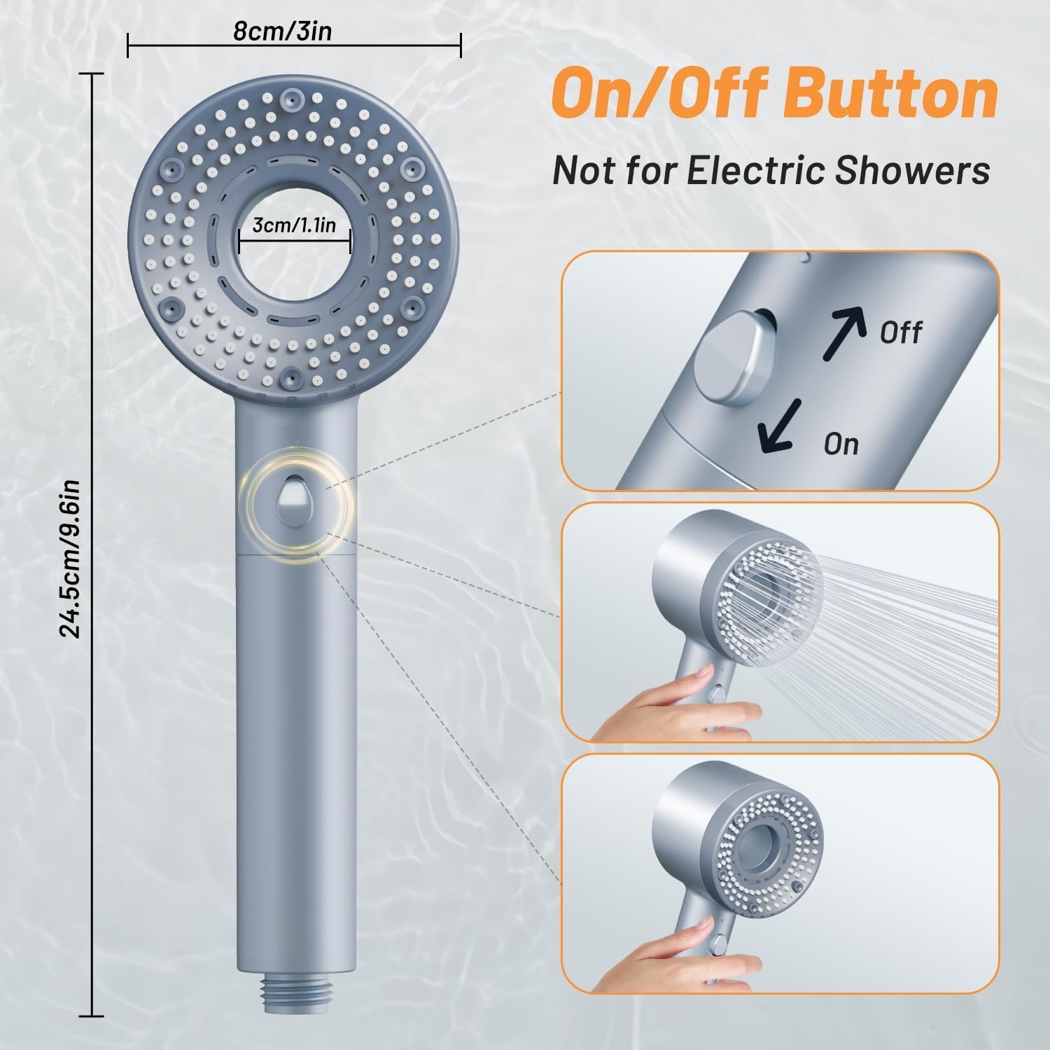 Serplex Shower Head with 5 Spray Modes and Pause Switch, High Pressure Handheld Shower Head, Hand held Shower with ON/OFF Pause Switch, High Pressure Shower Head Set with Hose & Bracket