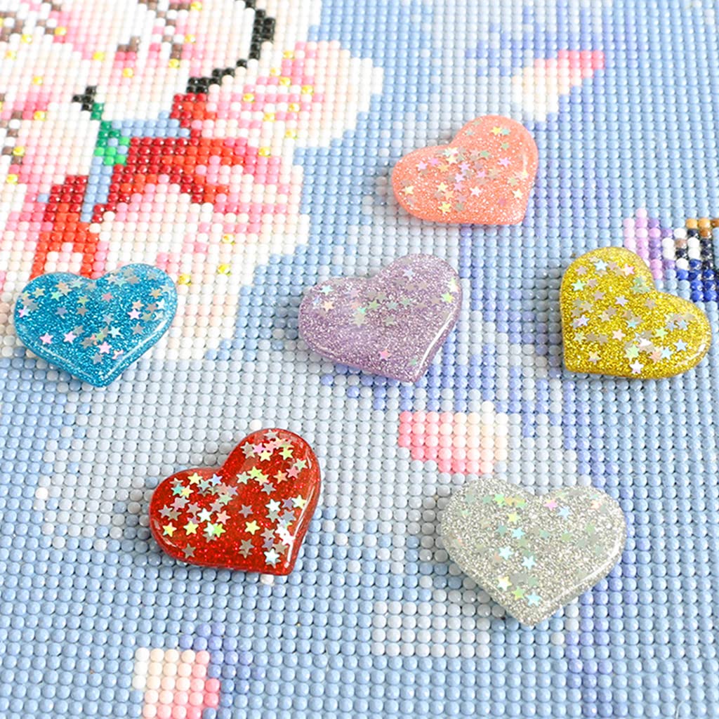 HASTHIP 6PCS Diamond Painting Tools and Accessories Kits, Diamond Painting Magnet Cover Holder, Cross Stitch Diamond Painting Holder, Suitable for Holding Diamond Painting Cloth (Heart-Shaped)