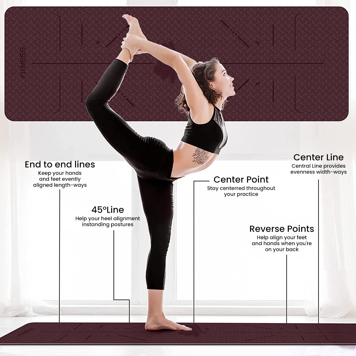 Proberos Premium Waterproof TPE Yoga Mat (183x80x0.8cm) With Guide Line - Non-Slip, Dual-Sided, 8mm Thick Exercise Mat, Includes Carry Bag & Strap For Home Gym, Pilates & Fitness - Men & Women