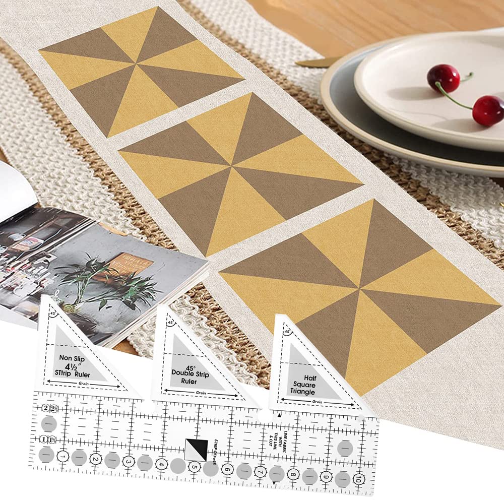 Serplex 45° Double Strip Ruler, Strip Tube Quilting Ruler, Acrylic Quilt Rulers, Non-Slip Quarter Square Triangle Cutting Guide for Sewing (10 inch)