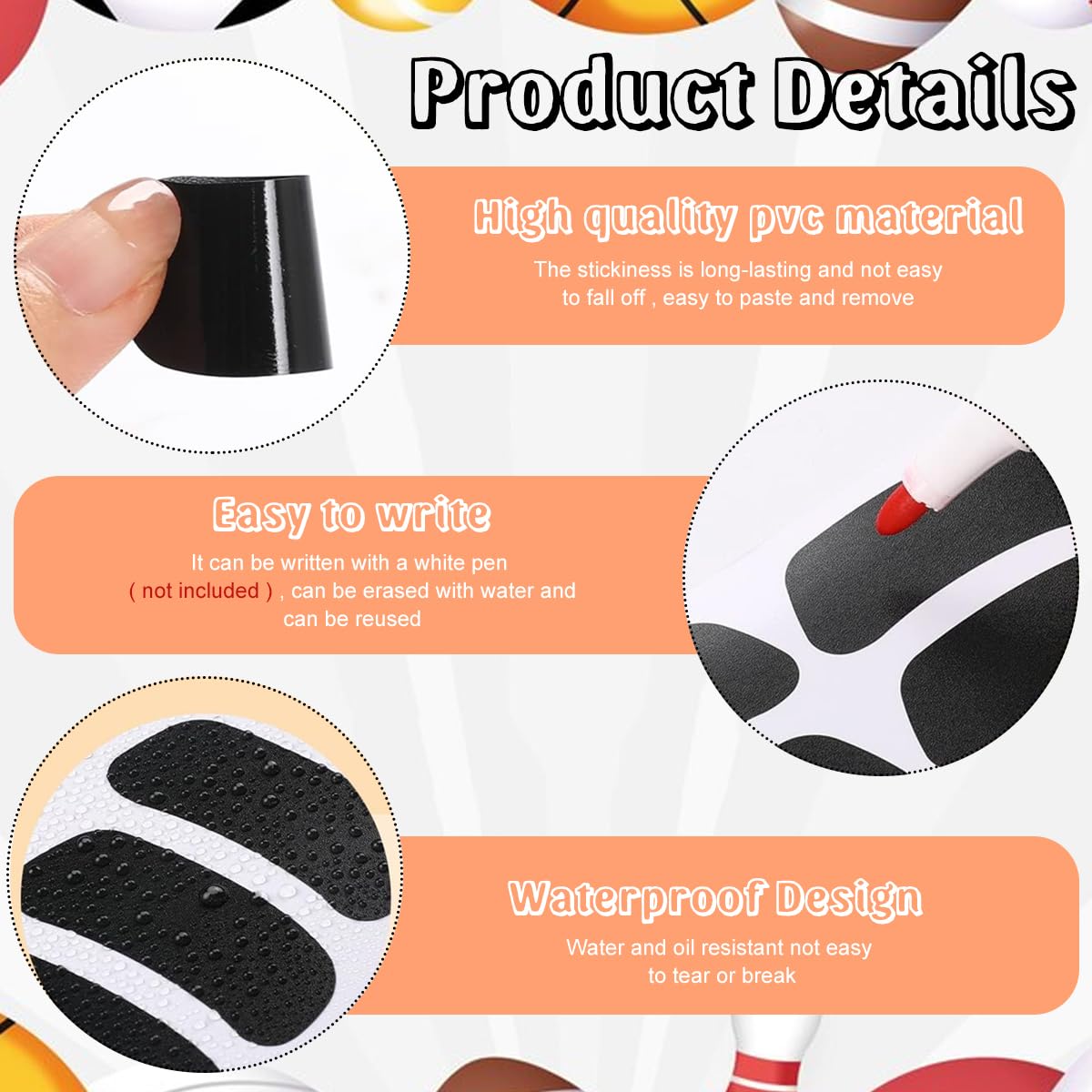 MAYCREATE 100Pcs Writable Black Sticker for Face Kitchen Reusable PVC Marker Stickers for Jars Self Adhesive Stickers Under Eye Strip Stickers for Sports Event, 4.5x1.8cm Per One