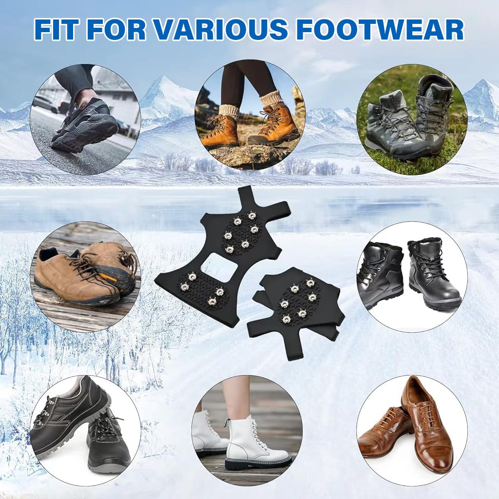 GUSTAVE Spikes Crampons, Ice Cleats for Shoes and Boots, Upgraded Version Stainless Steel Anti-Slip Grippers Shoe Spikes Grips Traction for Hiking Shoes and Boots, Hiking, Fishing Walking, L(39-44)