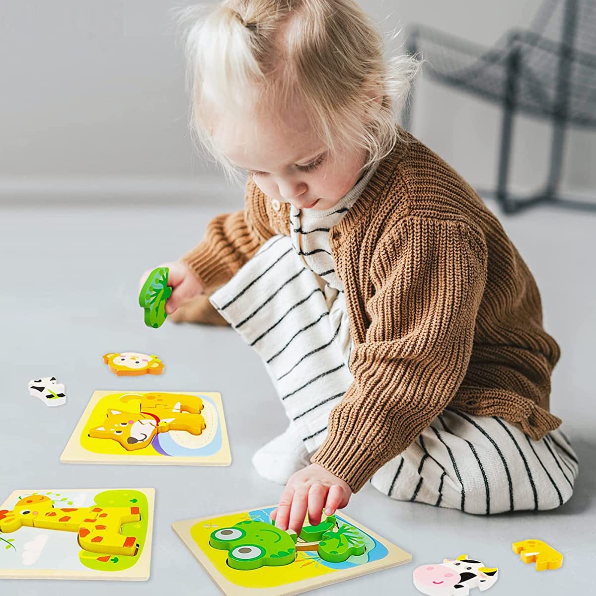 PATPAT Wooden Puzzles for Kids 4Pcs Cartoon Animal Puzzle Toy for Toddlers 3D Cartoon Jigsaw Puzzle Toy STEM Educational Learning Toys Montessori Toys for Kids 1 2 3+ Years Old Gifts for Boys Girls