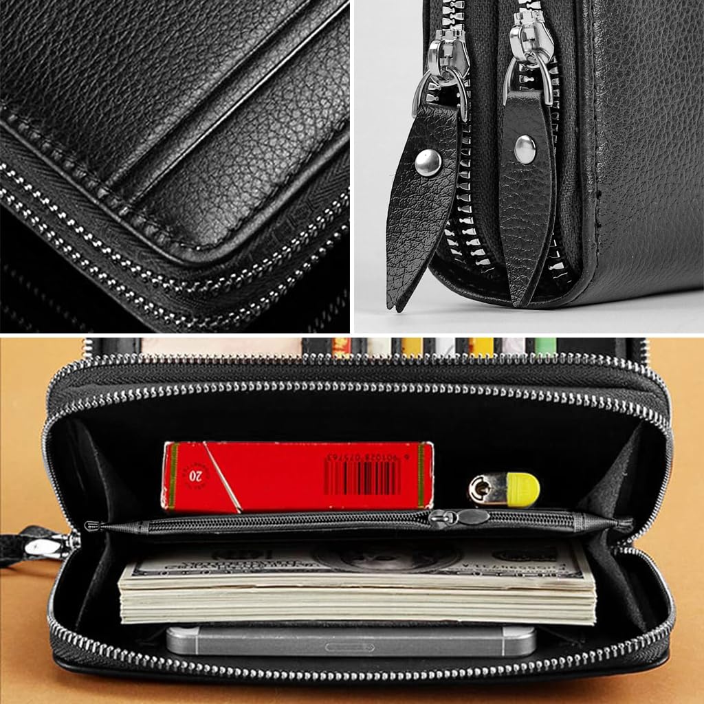 GUSTAVE Men Clutch Bag Fashion PU Leather Wallet Handbag Phone Bag Men Clutch Card Bag with Hand Grip Large Capacity Men's Phone Bag Casual Clutch Bag Father's Day Gift Gift for Men