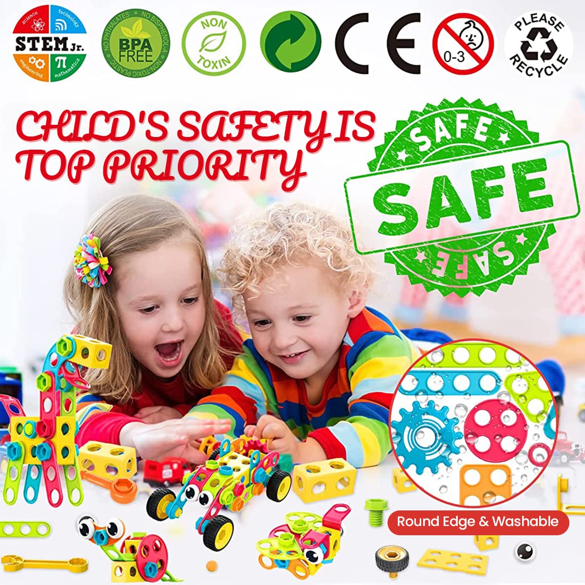 PATPAT Building Blocks for Kids 288 Pcs DIY Construction Toys for Kids Educational Stem Toys Building Sets with Electric Drill Kids Activities Toys Creative Puzzle Games for Boys Girls 3 4 5 6 7 8