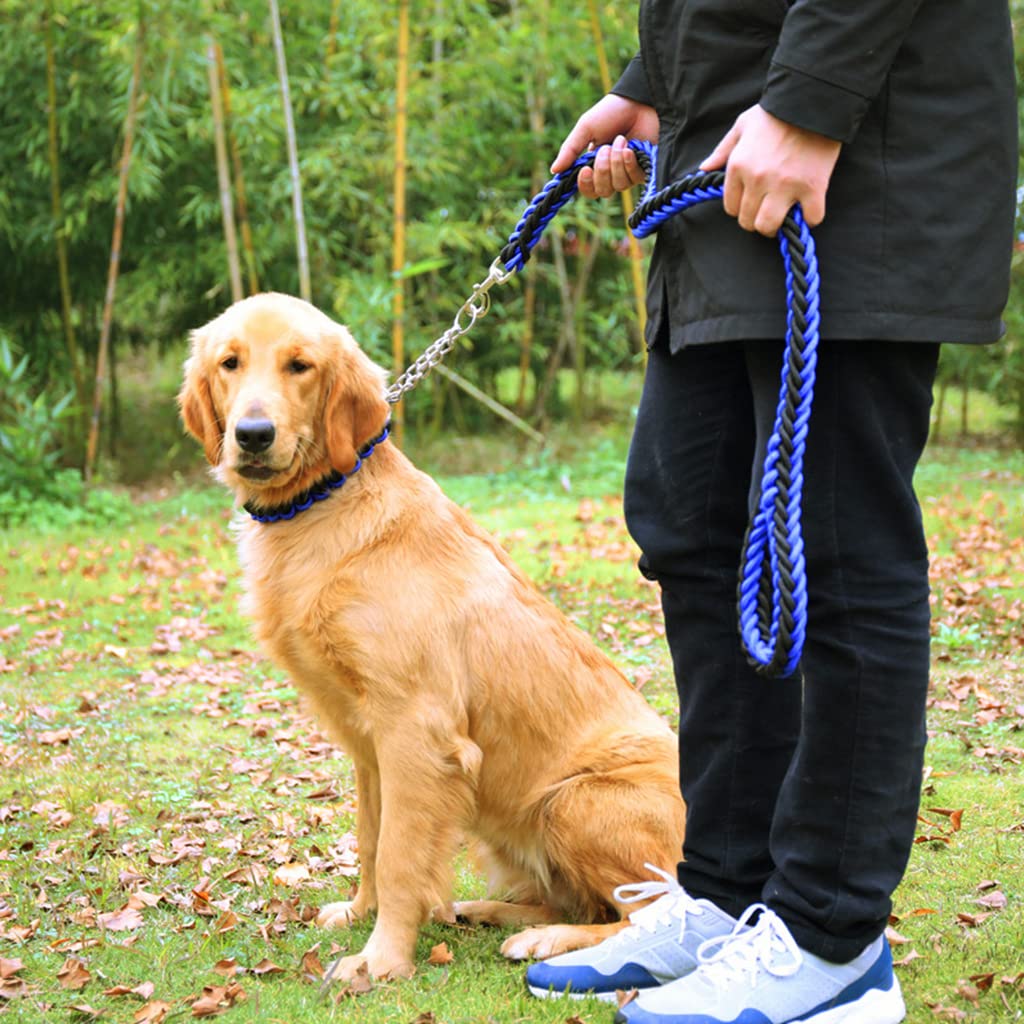 Qpets 1.3M Dog Chains for Strong Dogs, 8 Strands of Woven Nylon Rope Dog Leash for Large Dogs 360° Swivel Metal Attachment Adjustable Dog Collar Detachable Dog Leash