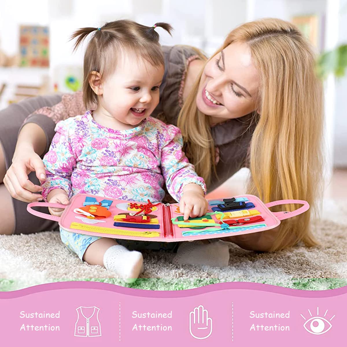 PATPAT Busy Board For Toddlers 1-3|Upgrade Montessori Toys For Toddlers Develop Basic Skillsfor All In 1 Educational Toys For 1 to 4 Year Kids|Activity Toy|Travel Learning Toys Gifts For Kids|Pink