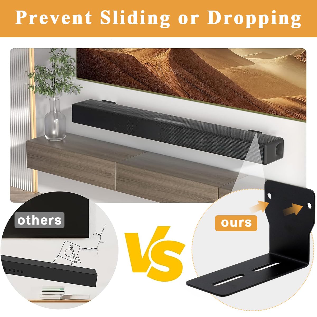HASTHIP Sound Bar Mounts Wall Brackets Anti-Drop Wall Shelf Holder, Universal Soundbar Speaker Mounting Bracket Under TV for Samsung, Bose, Vizio, LG, Sony, JBL, Polk, Roku