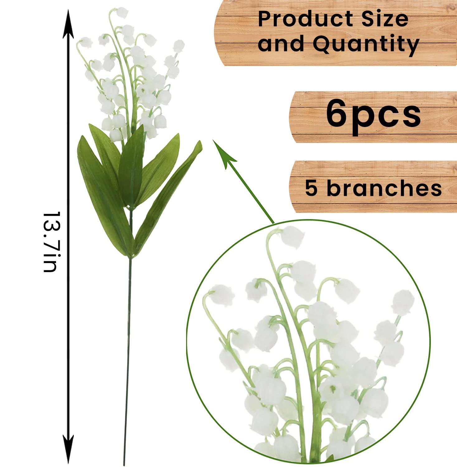 HASTHIP 6 Bundles Artificial Flowers, Lily of The Valley Flowers Plant Faux While Flowers Wind Chime Orchid Holding Bouquet Outdoor Bridal Wedding Bouquet for Home Garden Party Decoration