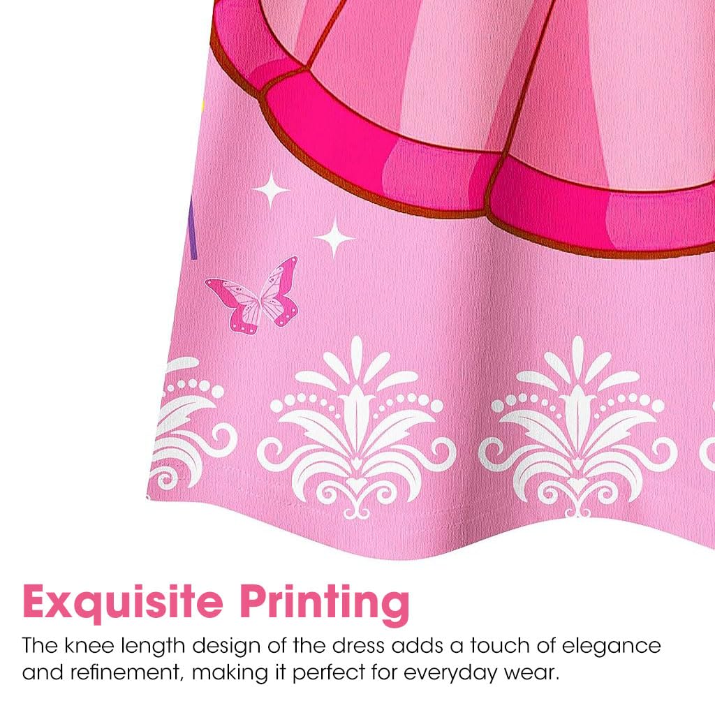 PALAY Girls Dress Princess Peach Dress Costume for Toddler Kids, Cartoon Ruffle Sleeve Summer Sleep Dresses Cozy Silk Party Dress for Girls 4-5 Years Old Gift, Pink