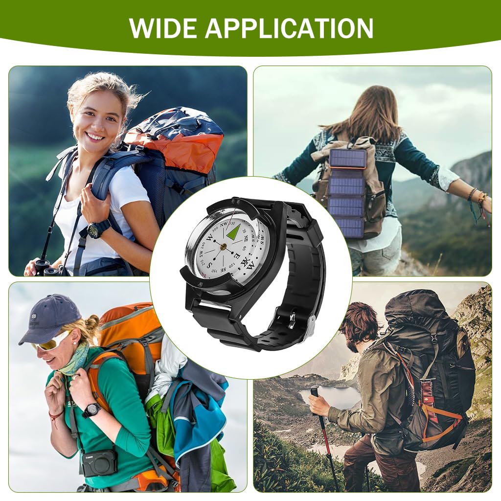 Proberos Outdoor Wristwatch Compass Travel Wrist Compass Adjustable Silicone Wristband HD Alloy Dial Wristwatch Compass for Hiking, Orienteering, Camping