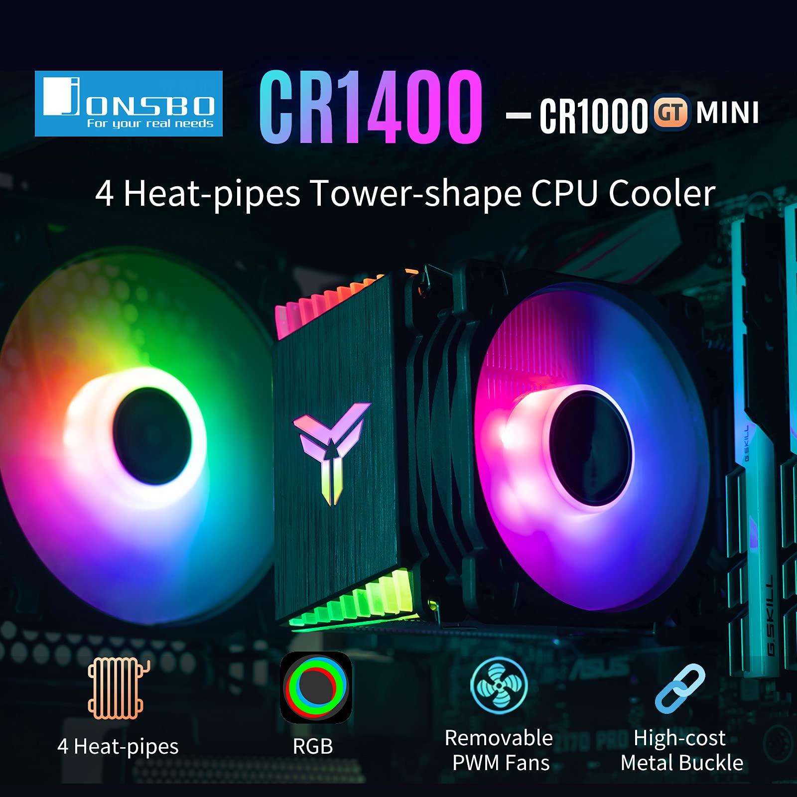 Verilux 2300 rpm RGB CPU Air Cooler with PWM 4 Pin,4 Copper Heat Conduction Pipes,92mm Cooler Fan for AMD Ryzen & Intel LGA 1700 115X