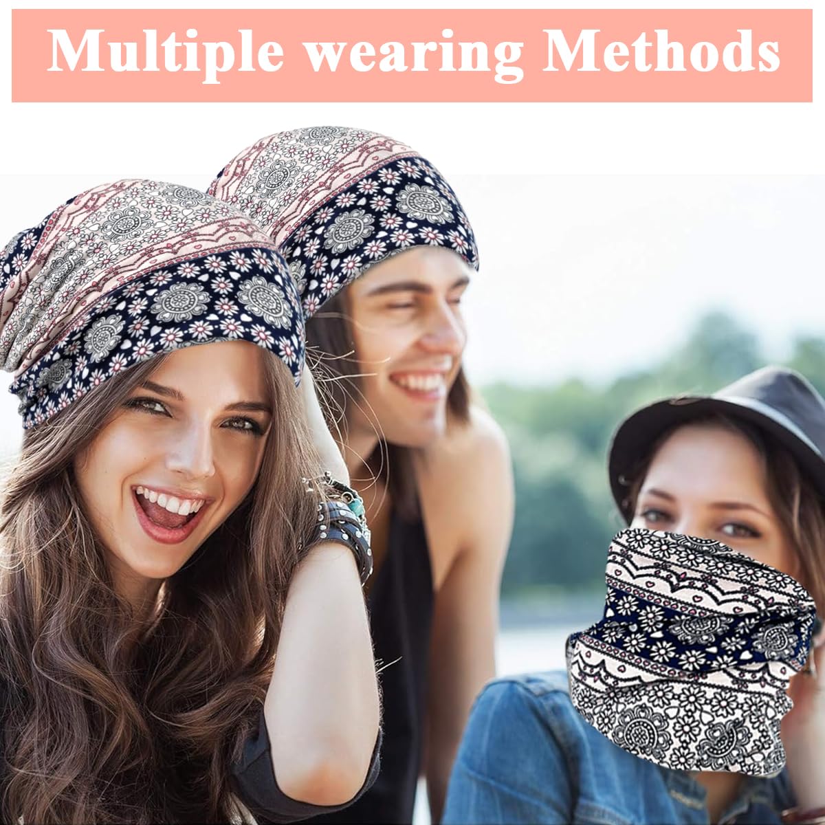 PALAY Beanie Cap for Women Head Scarf for Women, Slouchy Chemo Caps for Women Cotton Hijab Caps, Fashion Floral Print Head Scarves, Stretch Soft Hip-Hop Skull Dwarf Hats for Teen Girls