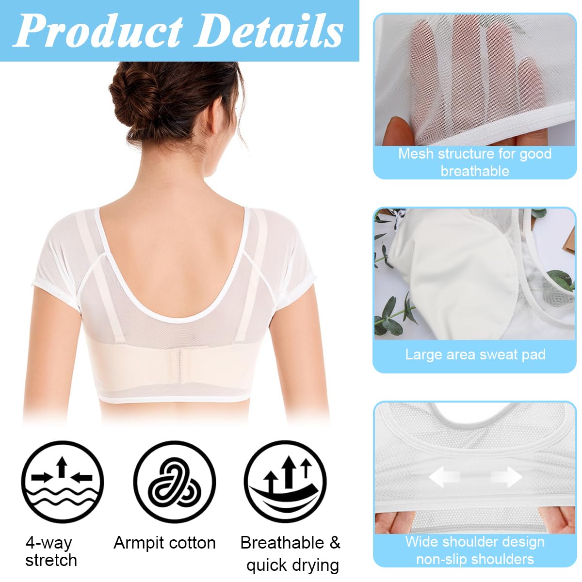 MAYCREATE Sweat Pads for Underarms Women Breathable Sweat Proof Vest Sheer Mesh Armpit Pad Underarms Pad for Women, Washable & Reusable - Size L