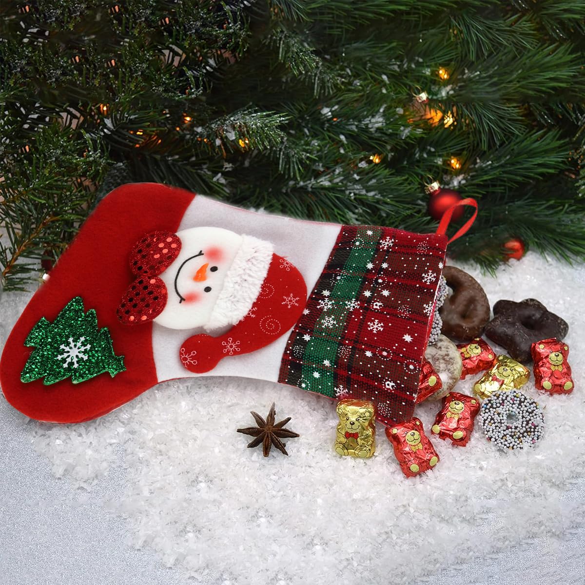 HASTHIP 4pcs Red Christmas Stocking 9.8 inch Christmas Gift Stocking with 4 Designs Hanging Christmas Stockings Gift Christmas Stocking Christmas Stocking for Window, Christmas Tree, Door
