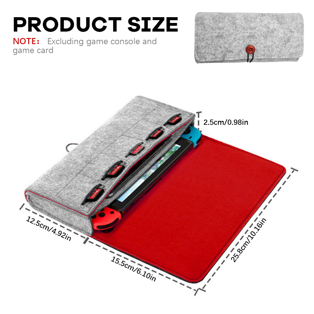ZORBES Compatible with Switch Felt Storage Bag with 5 Game Card Slots Carry Bag for Switch Game Console Anti-scratch Protective Travel Accessory Bag for Switch, Grey, 22.5x12x3.5cm