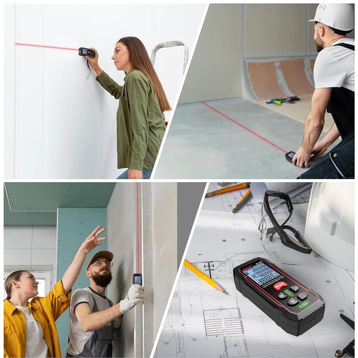 Serplex Laser Measuring Device 229FT LCD Backlit Laser Distance Meter Dual Bubble Level Design ± 1.5mm Precision Digital Distance Laser Measuring Device IP54 Waterproof Design (Battery Not Included)