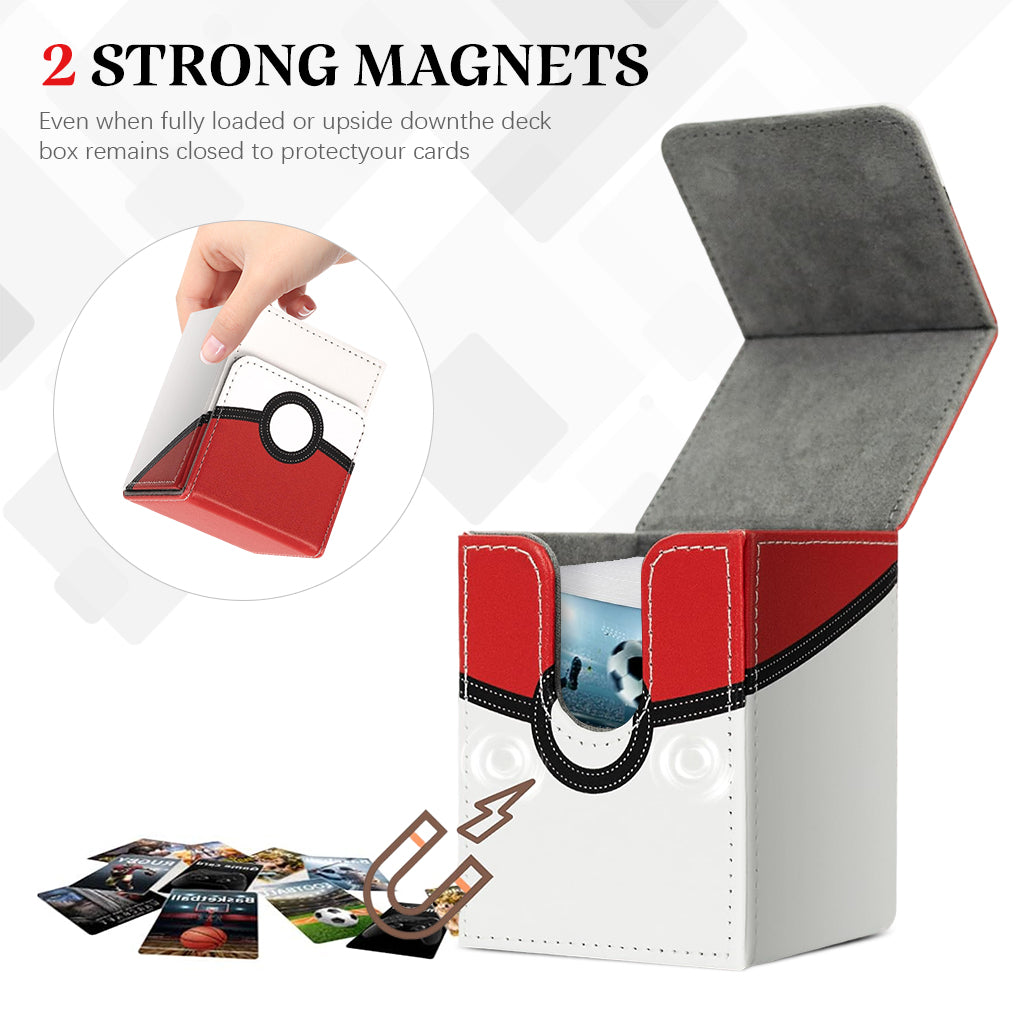 PATPAT Card Holder Game for 100Pcs Red Poké Ball Cards Storage Box Trading Cards Organizer PU Leather Card Deck Case Collectable Cards Carry Case Universal Game Card Holder, 75x68x98mm