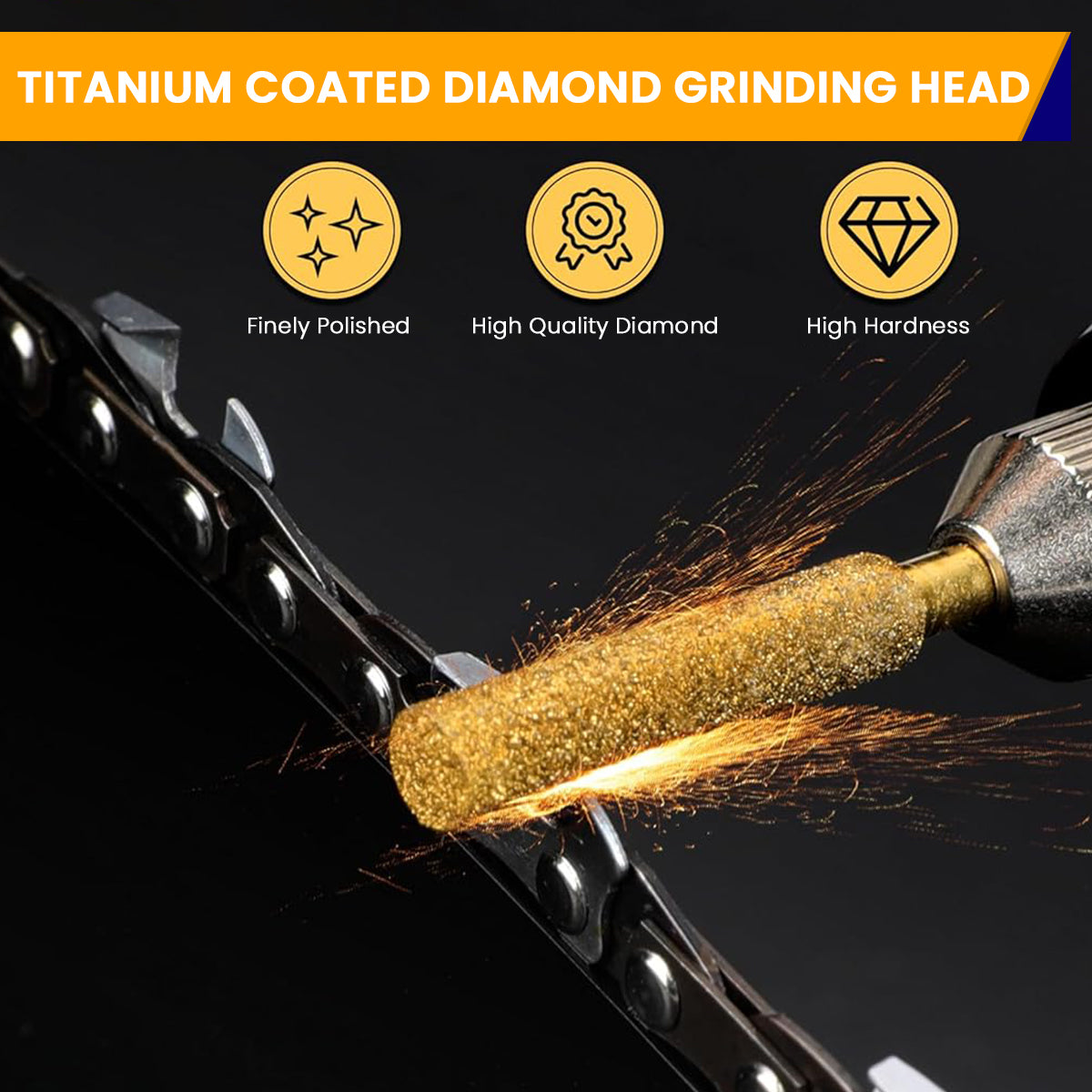 Serplex 12Pcs Chainsaw Sharpener Bits Titanium Plated High Hardness Sharpening Attachments for Chainsaw Chain 4/4.8/5.5mm dia Coarse Emery Sharpening Bits for Electric Power Tools Rotary Tools