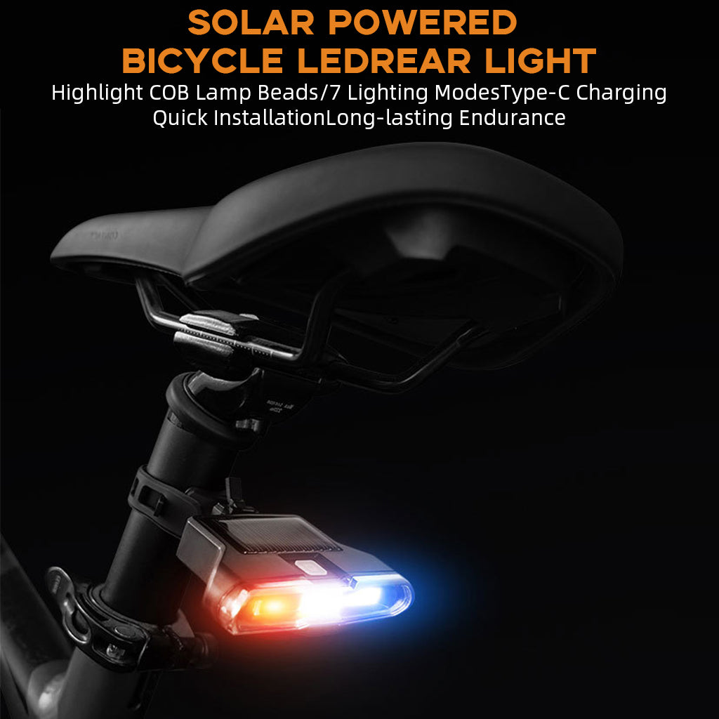 Proberos LED Bike Tail Light Solar Powered Bike Safety Light 3-Color Warning Light with 7 Lighting Modes Waterproof Bike Tail Light Auto Charging Solar Powered Outdoor Riding Under Saddle Light
