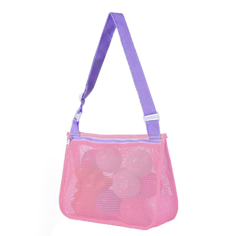 PATPAT Kids Beach Bag Sling Bag Shoulder Bag Pink Mesh Zipper Bag for Beach Swimming Accessories Bag Beach Toy Storage Bag Travel Bag