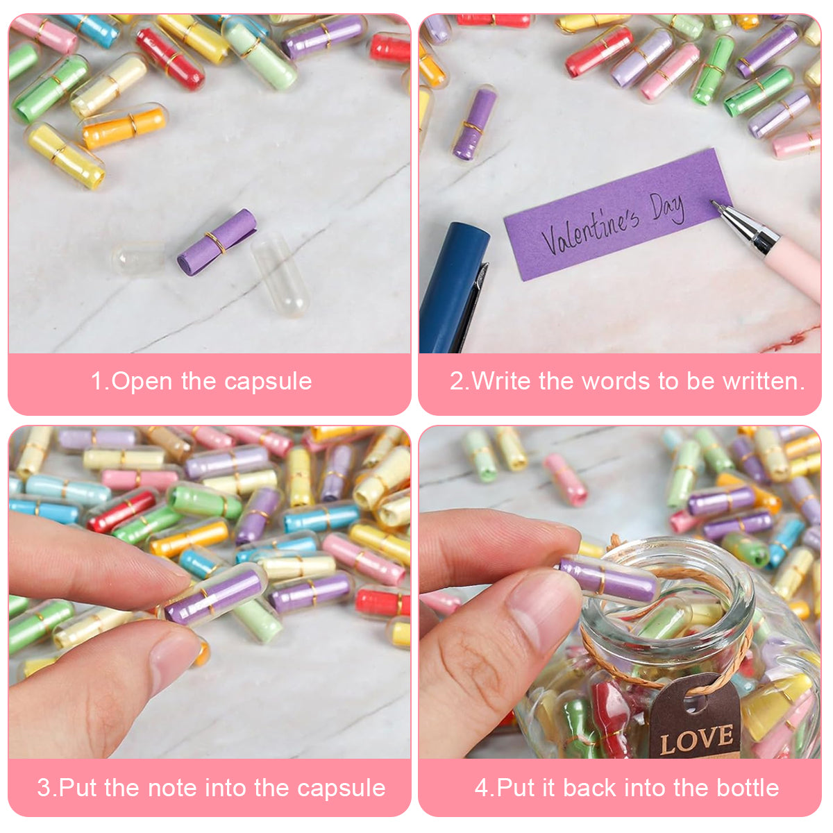 HASTHIP Couple Gift, Letters Message in a Bottle, Romantic Heart Shaped Glass Drift Bottle for Girlfriend - Love Letter for Anniversary, Birthday, Valentines Day (45pcs, love message rolls)