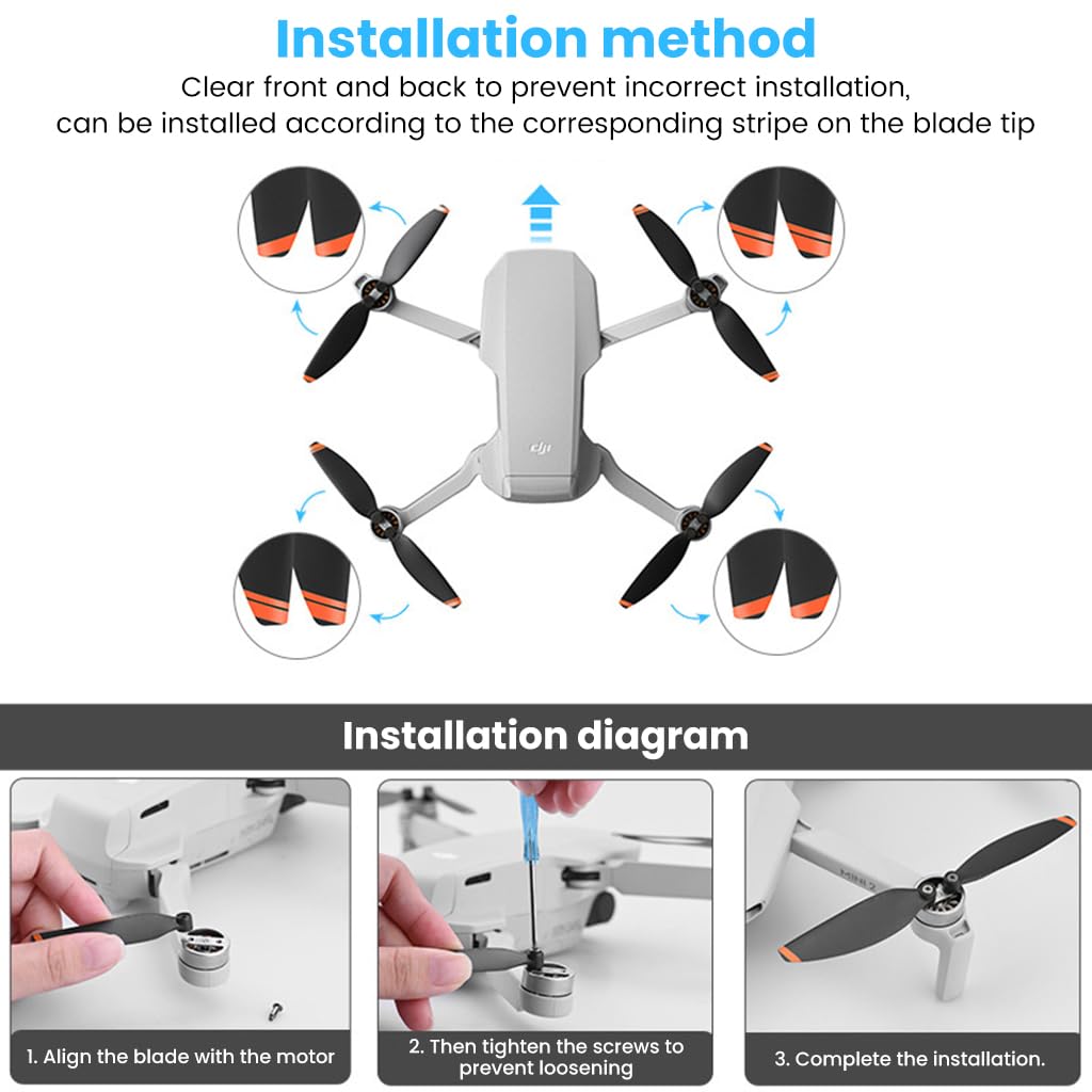 ZORBES DJI Mini 2 Propeller 8pcs DJI Mini 2 Propeller Blades Replacement for DJI Mini 2, Ultral Lightweight Silent Flight Propeller Set with Screwdriver and 12 Screws, No DJI Mini 2