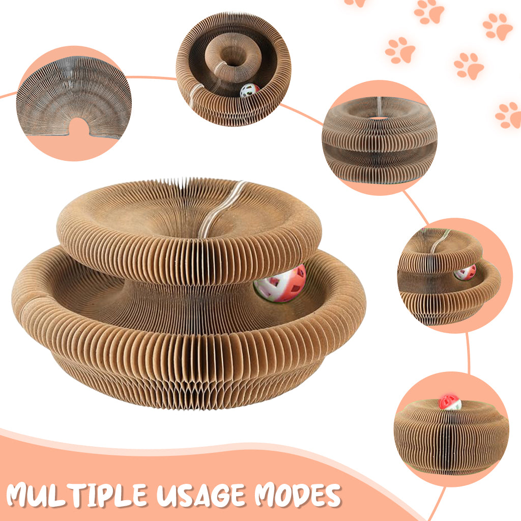 Qpets Cat Toy Folding Cat Scratching Board Toy Corrugated Hard Paper Transformable Cat Scratching Board with Magnetic Ends Space Saving Cat Scratching Toy