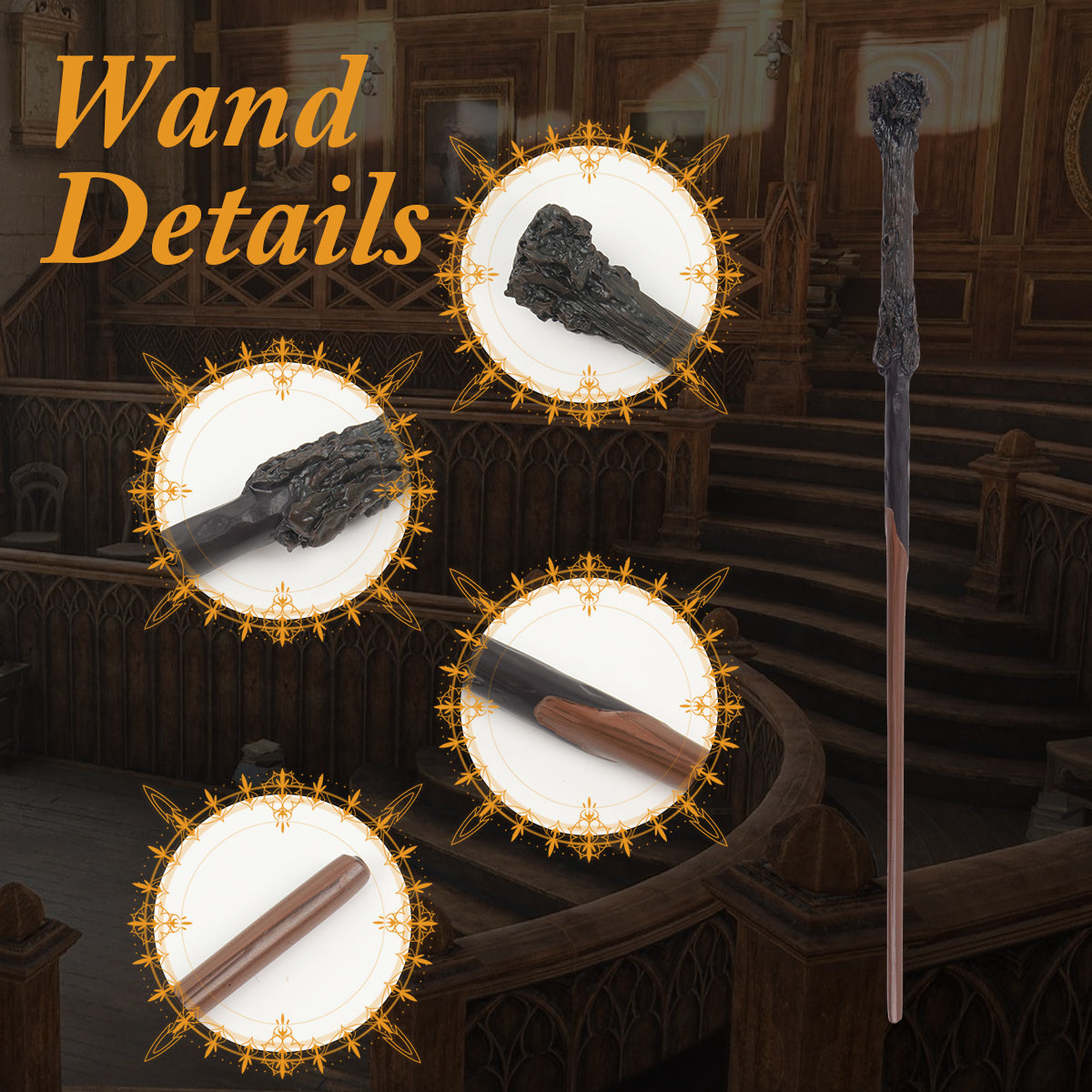 PATPAT Wizard Costume Set Novelty Wizard Glasses Striped Tie and Magic Wand Cosplay Costumes Accessories for Halloween, Themed Party, Birthday, Festival