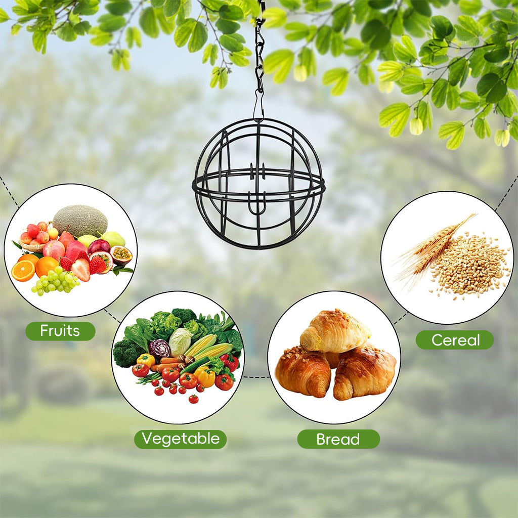 Qpets Metal Wire Ball-shaped Bird Feeder for Insects & Nuts Suet Balls Hanging Wire Ball-shaped Bird Feeder for Tree, Balcony, Garden