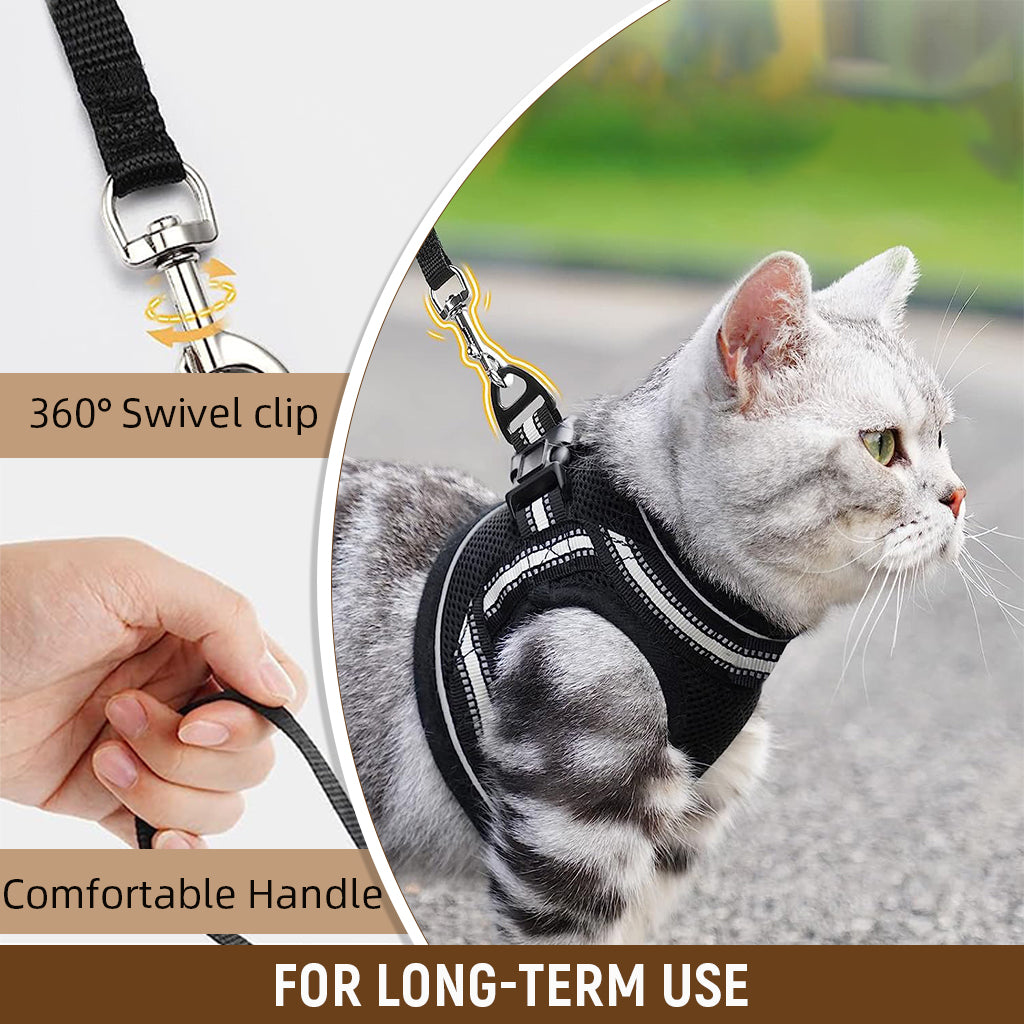 Qpets Cat Harness with 59'' Leash Small Cat Vest Harness Cat Harness Safety Night Reflective Strip Design Breathable Adjustable Quick Release Summer Cat Harness for Walking, M