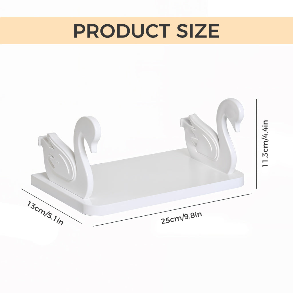 HASTHIP Wall Shelf Aesthetic White Little Swan Storage Shelf Self Adhesive Wall Decor Shelf Bathroom Toiletries Storage Holder Utility Shelf for Kitchen, Bathroom, Office, 25x13x2.3cm