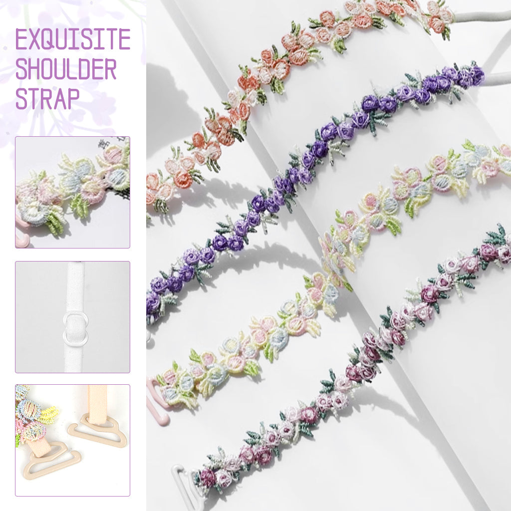SANNIDHI Bra Straps for Women Fancy Straps for Bra, 2 Pairs Embroidered Floral Bra Straps, 1.8cm Width Stretchy Adjustable Bra Strap Replacement for Off Shoulder Tops Dress Evening Dress