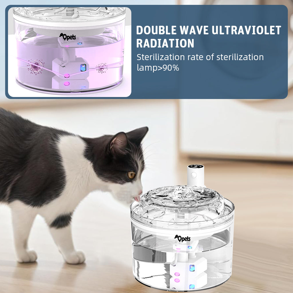 Qpets Wireless Cat Water Fountain with UV Sterilization Multilayer Filteration 2L Smart Motion Sensor Silent Water Fountain USB Rechargeable Pet Water Fountain
