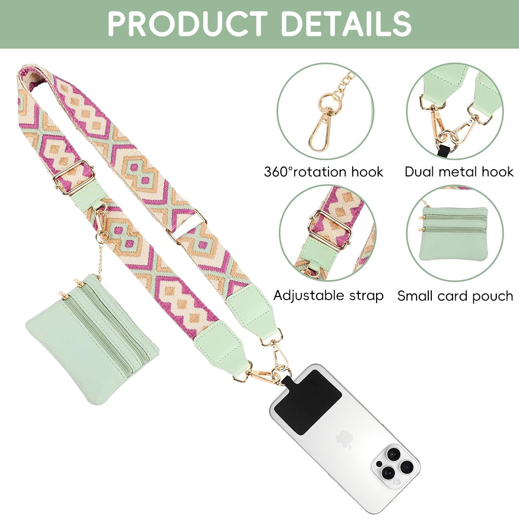 ZORBES Fashion Phone Strap for Women Phone Sling Strap Adjustable Cross Body Phone Strap with Small PU Zipper Pouch & Detachable Phone Case Insert Fashion Travel Phone Accessories
