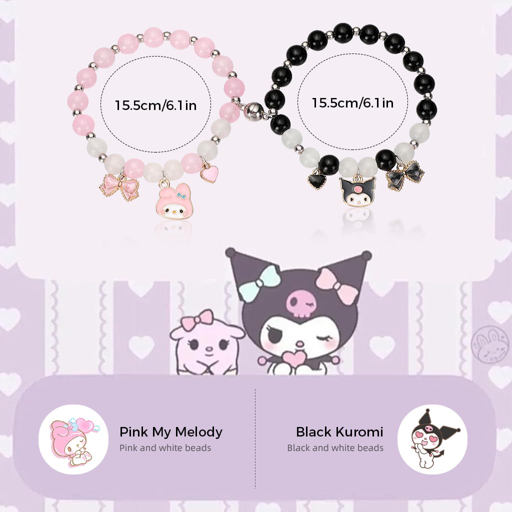 SANNIDHI 1 Pair Girls Friendship Bracelets Kuromi & Melody Bracelet Friendship Bracelet Fashion Cartoon Sanrio Bracelet for Girls Matching Kuromi Melody Bracelet Birthday Gift for Girls