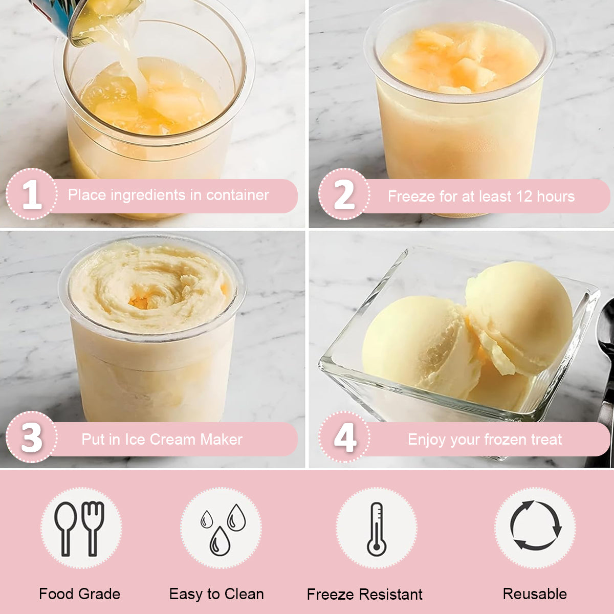 HASTHIP 4Pcs 16Oz Ice Cream Tubs Compatible with Ninja CREAMi Ice Cream Maker NC300, NC299AM Ice Cream Tubs Ice Cream Pints with Lids for Ninja Ice Cream Maker, with 4 Color Spoons & Ice Cream Scoop