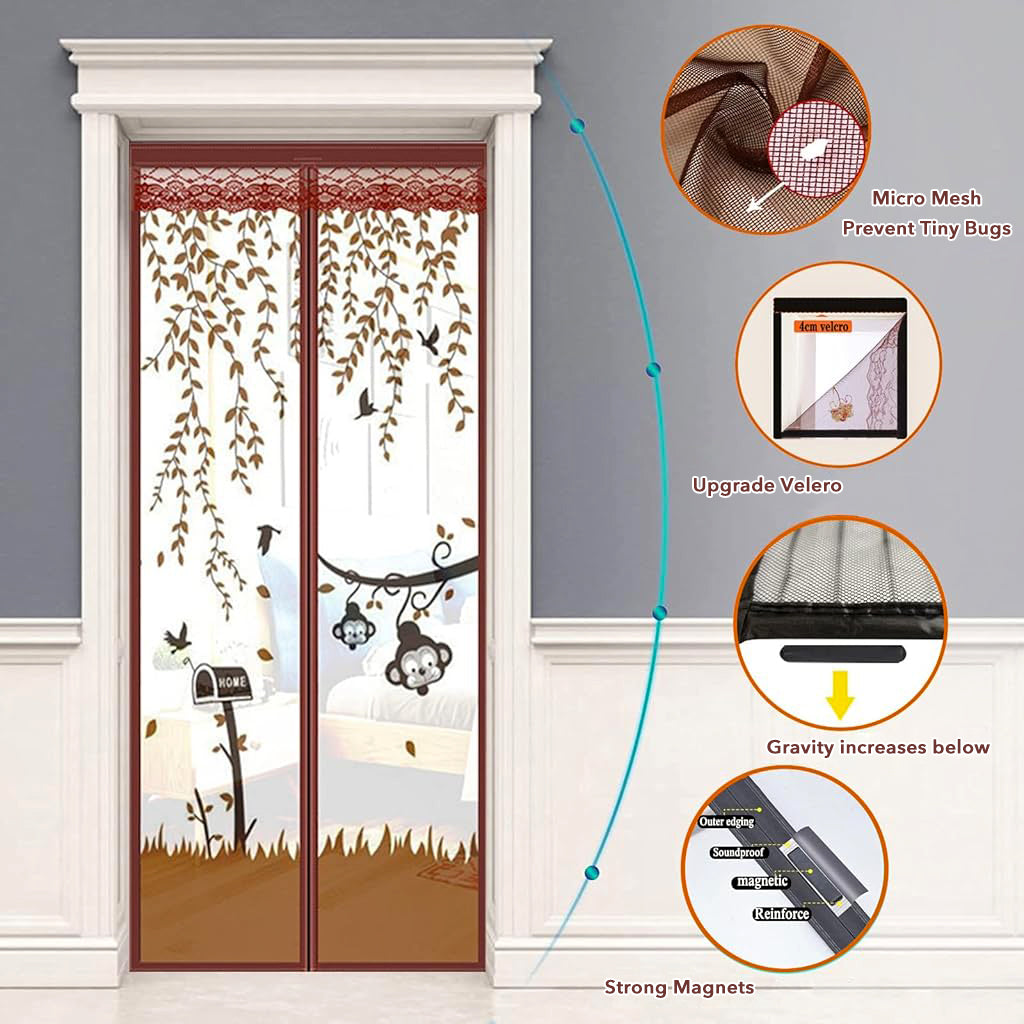 HASTHIP Screen Door Mesh 39.37x 82.68 Inches Fashion Cartoon Mesh Screen Door Mosquito Proof Self Sealing Door Room Partition Screen Removable Hook and Loop Mesh Screen Door