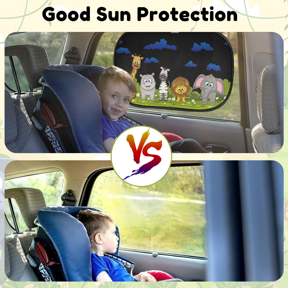 STHIRA 2Pcs Car Window Sun Shade Pop-up Mesh Screen Side Window Shade Stylish Cartoon Blackout Shade UV Protection Sun Shade for Kids Universal Packable Car Window Sun Shade, 17.32x13.78 inches