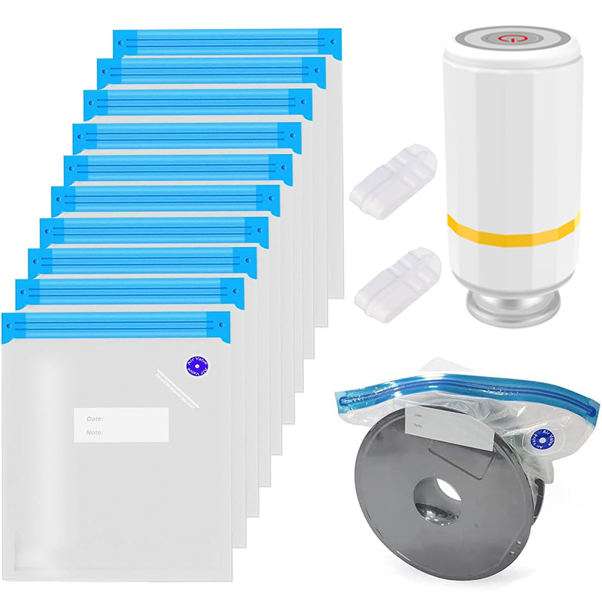 Serplex 3D Printer Filament Vacuum Storage Bags & Electric Air Pump with 10 Filament Vacuum Storage Bags, 2 Sliding Sealing Clips Moisture Protection Vacuum Storage Bags for 1Kg Filament, 300x340mm