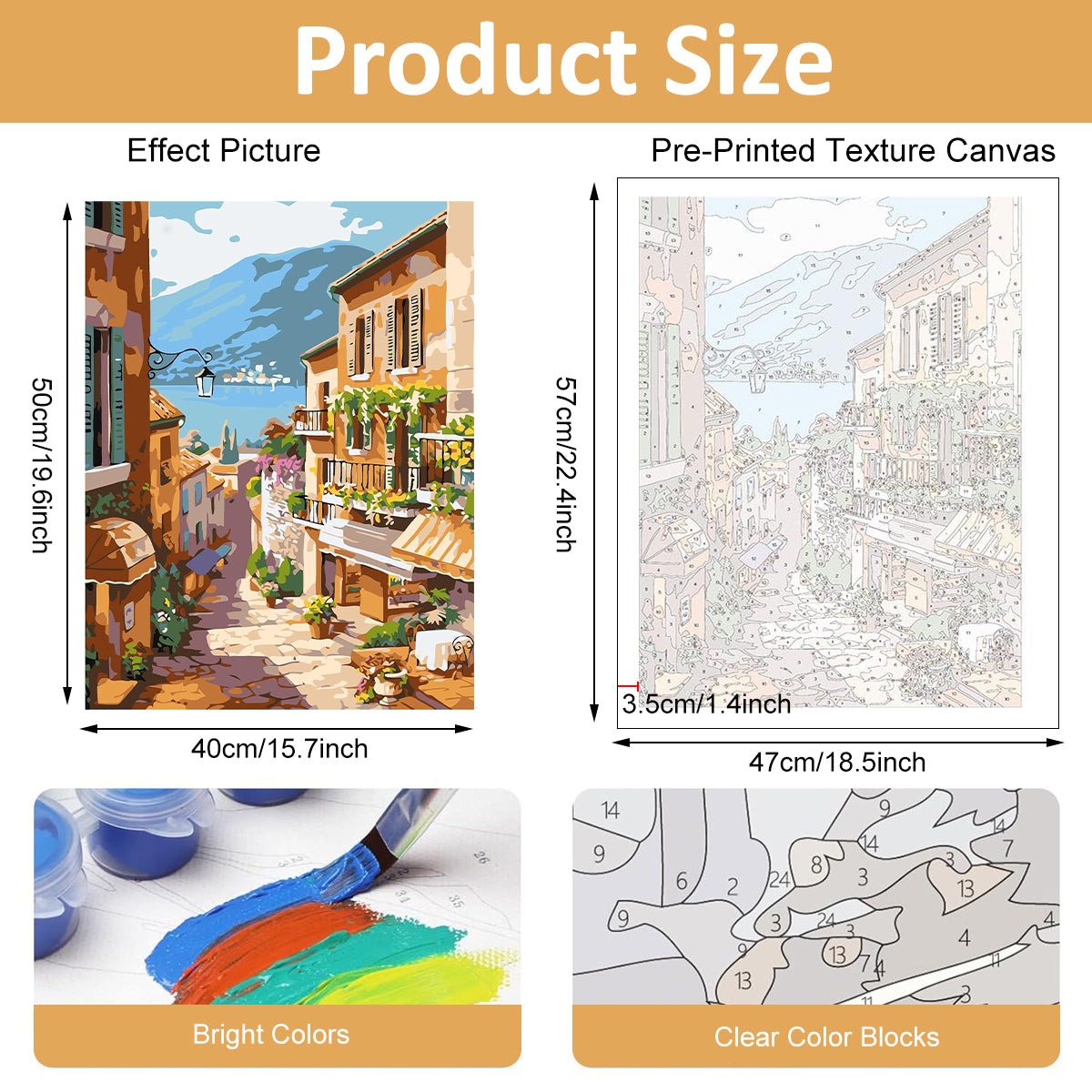 HASTHIP DIY Paint by Numbers Kit for Adults, Pre-Framed European Town Scenery Canvas with Acrylic Paints & Brushes, Beginner-Friendly Art Kit for Wall Decor & Gift, Home DIY Oil Painting, 16x20 Inch