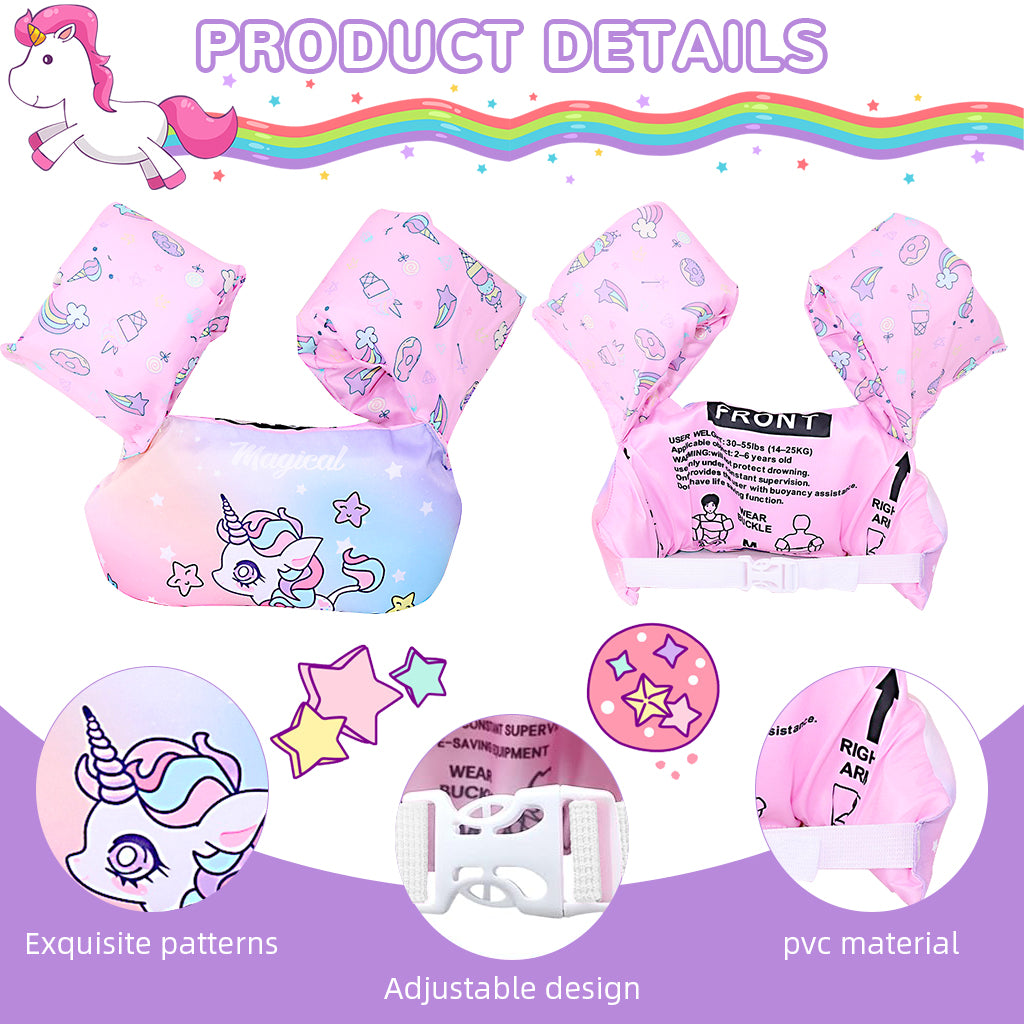 Proberos Unicorn Swim Vast One Piece Inflatable PVC Floating Vest Arm Floats Beginners Safe Floating Arm Floats Red Cartoon Kids Toddler Floating Vest Arm Floats for Toddler Kids 30-55 lbs