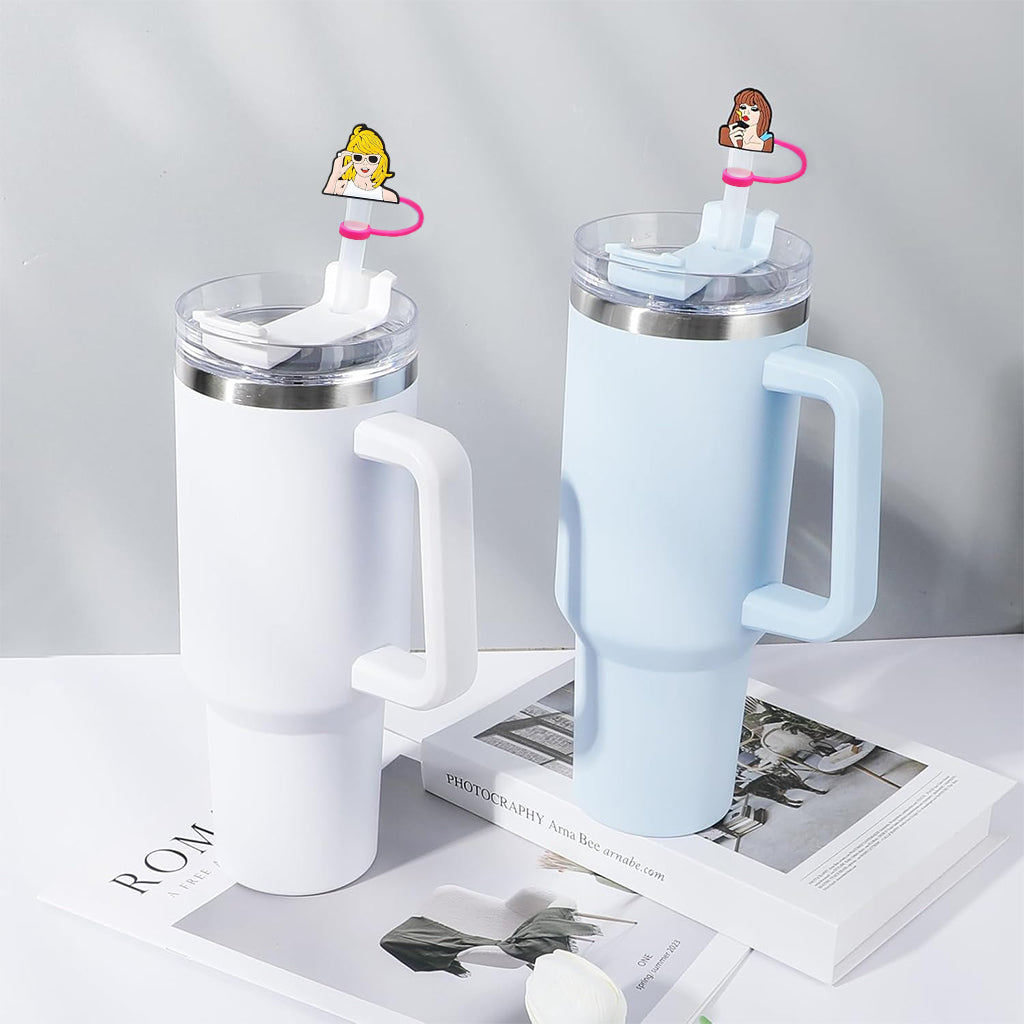 HASTHIP 6Pcs Straw Caps for Stanley 30&40 Oz Cups Cartoon Vintage Singer Motify Silicone Straw Covers Universal 10mm Straw Covers for Glass Straws, Stainless Steel Straws