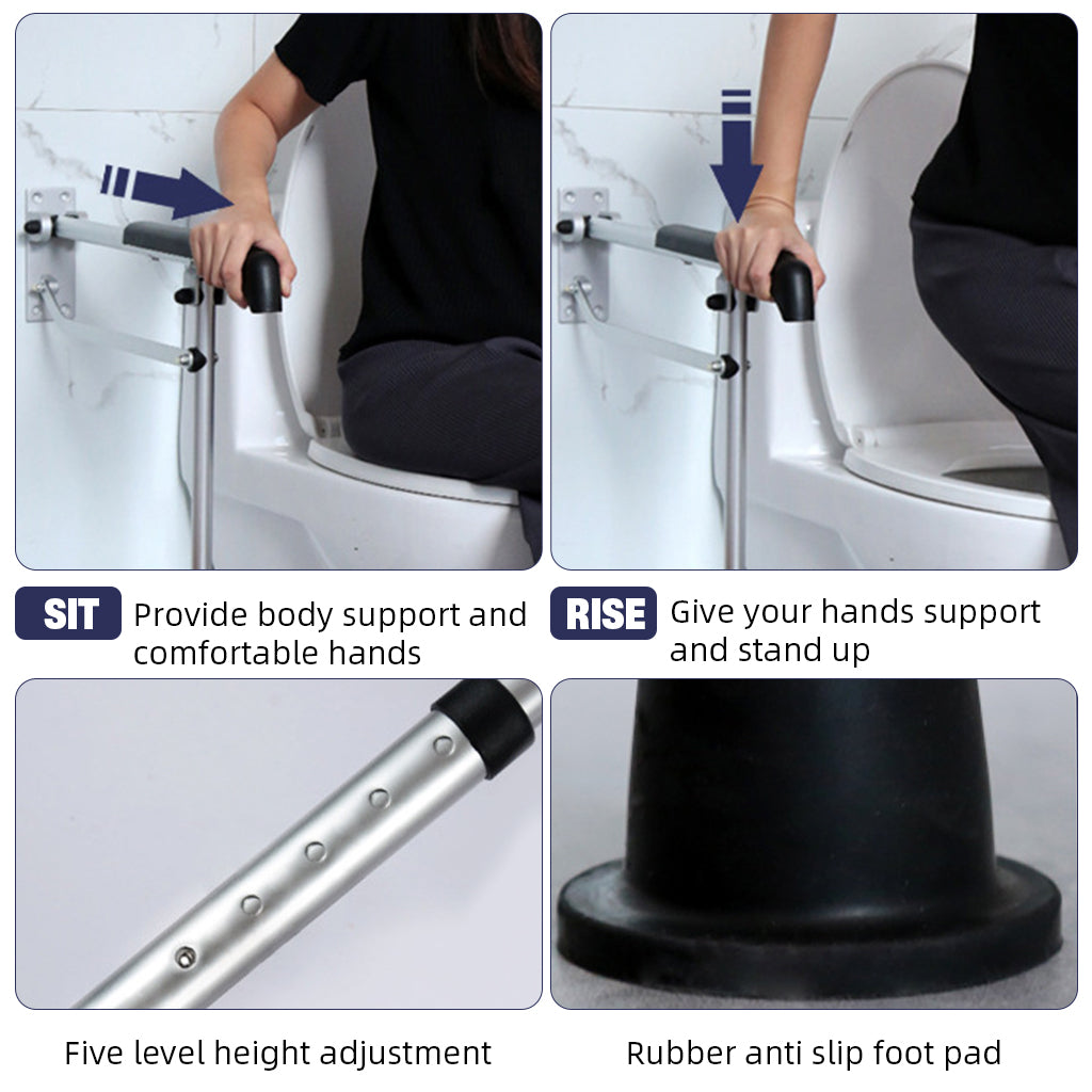 HANNEA Safety Grab Bar Toilet Handrail Folding Toilet Assistance Handle for Elders, 268lbs Loading Capacity Rugged Aluminum Alloy Toilet Handrail with Adjustable Height (Before Final Installation)